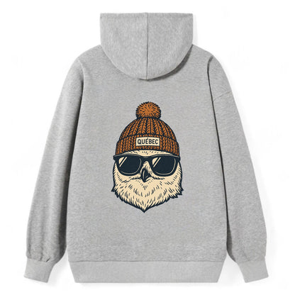 Quebec City Snowy Owl wearing Quebec beanie with pom pom and wayfarer - Classic Pullover Hoodie - Grey