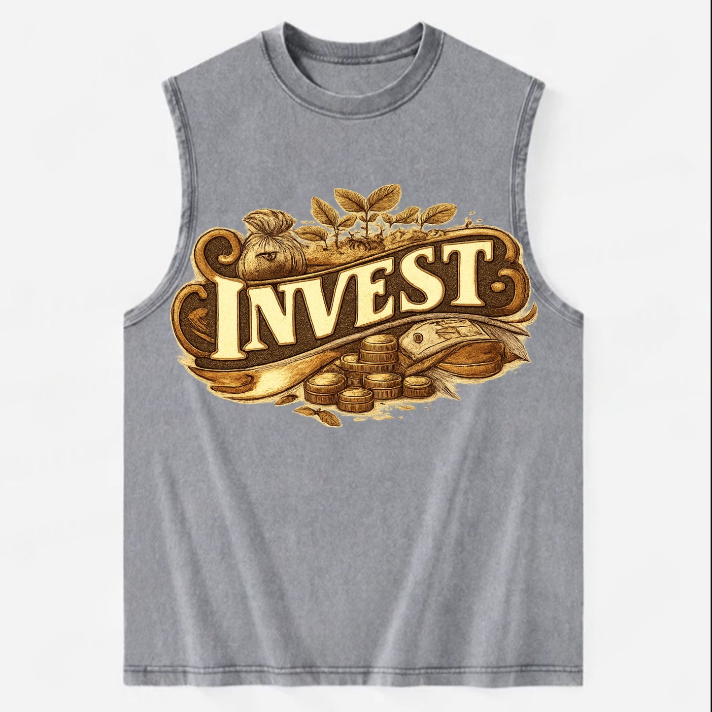 Bold typography design - "INVEST" - growing money, smart decisions - Vintage Washed Tank - Grey
