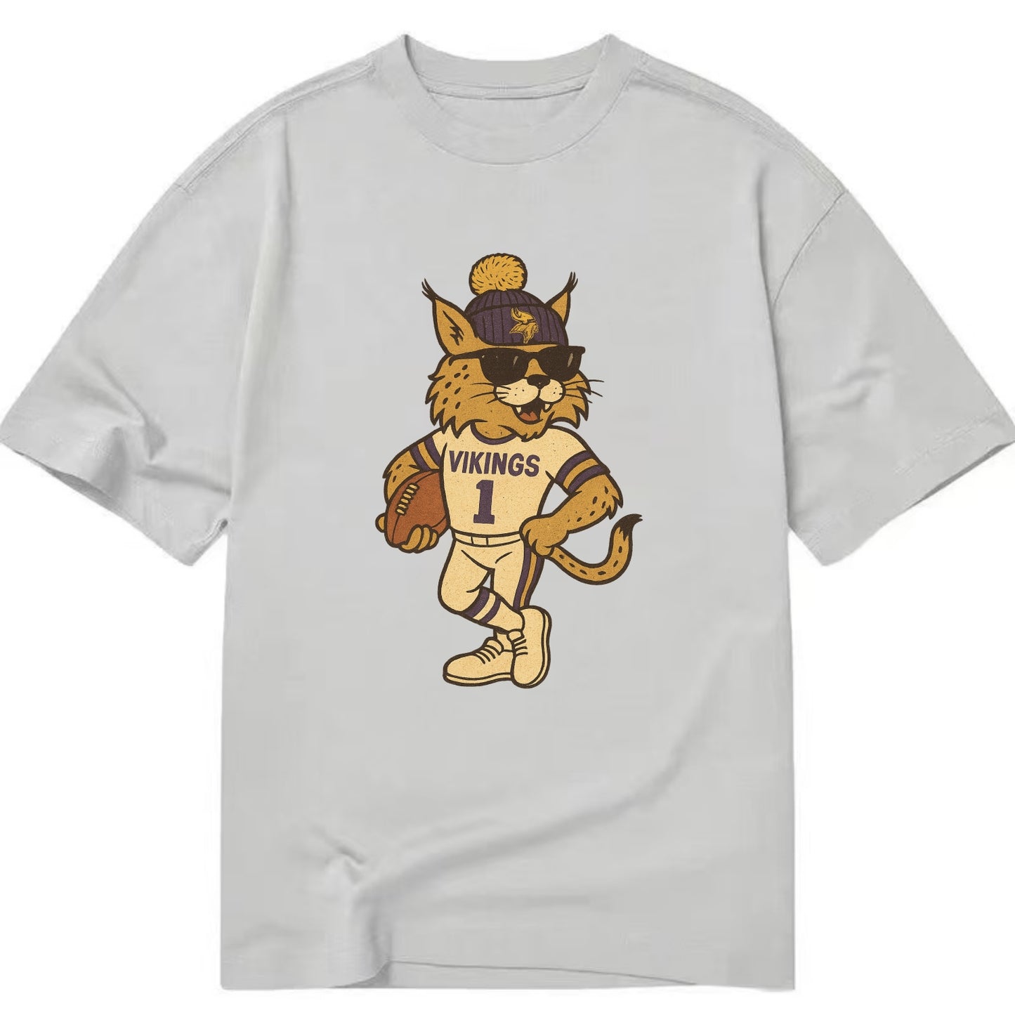 Minneapolis Lynx wearing Vikings beanie with Norse patch and wayfarer sunglasses - Classic T-shirt - Grey