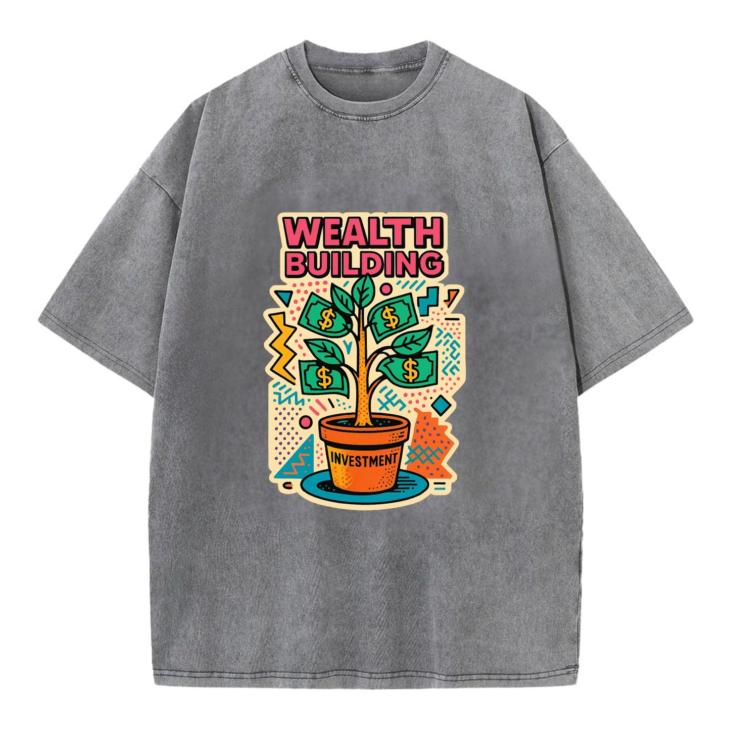 Money tree growing from investment pot - financial independence journey, wealth - Vintage T-shirt - Grey