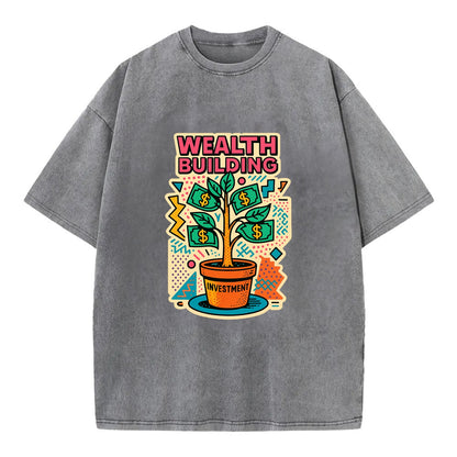 Money tree growing from investment pot - financial independence journey, wealth - Vintage T-shirt - Grey