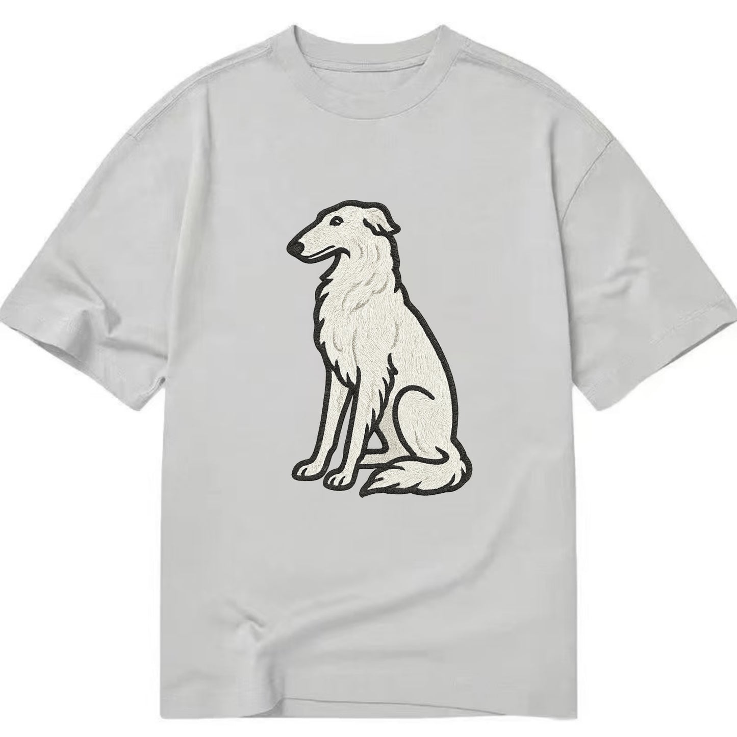 Borzoi - White embroidered sitting pose - Classic T-shirt - Grey
