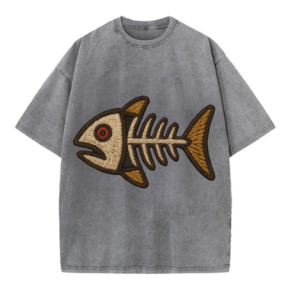 Fish Skeleton  - Vintage T-shirt - Grey
