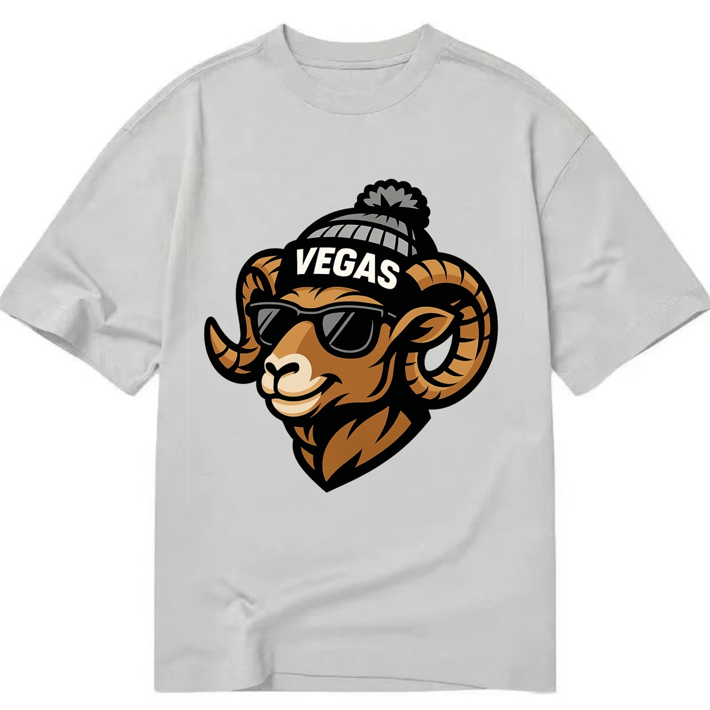 Vegas Desert Bighorn wearing Raiders silver and black beanie with pom pom and - Classic T-shirt - Grey