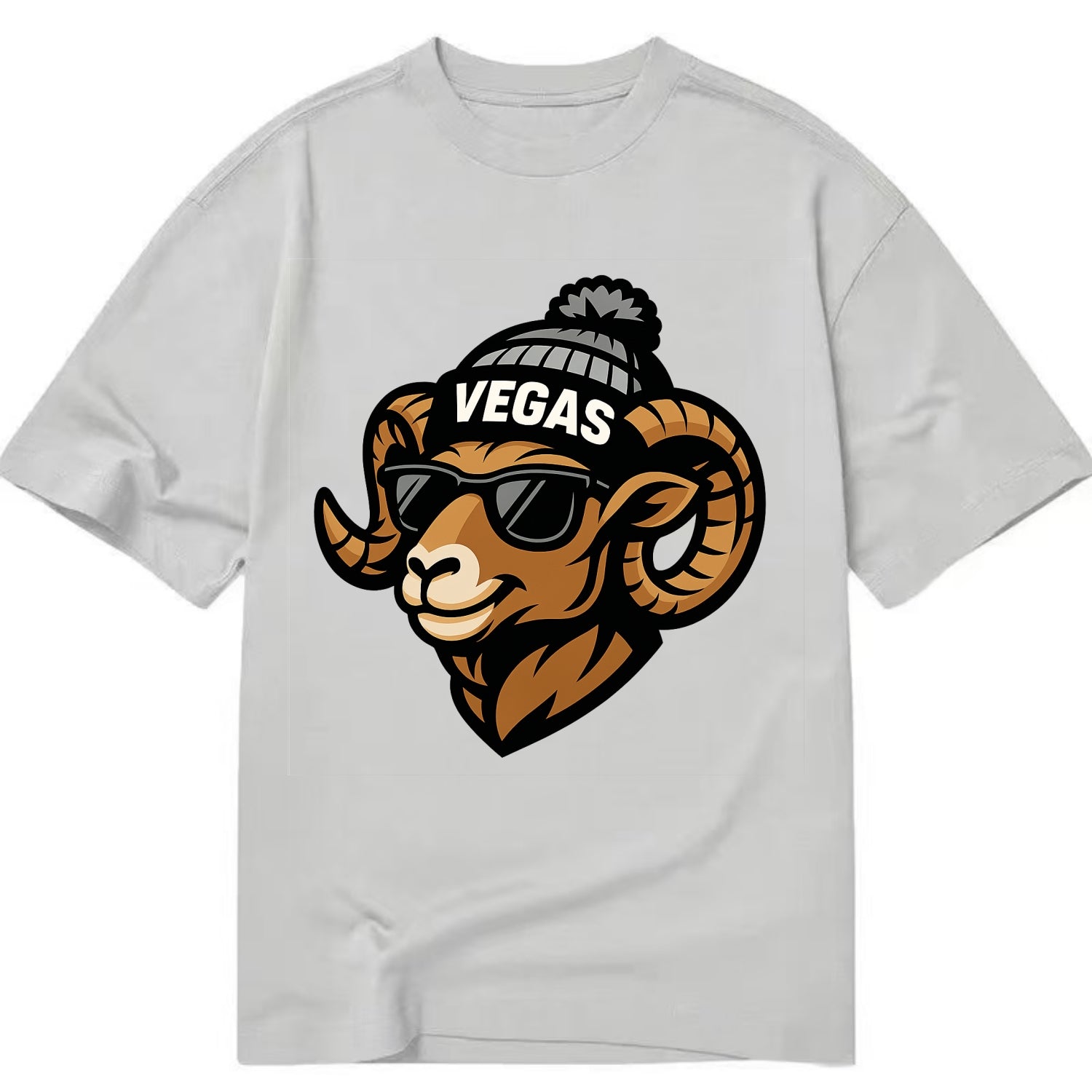 Vegas Desert Bighorn wearing Raiders silver and black beanie with pom pom and - Classic T-shirt - Grey