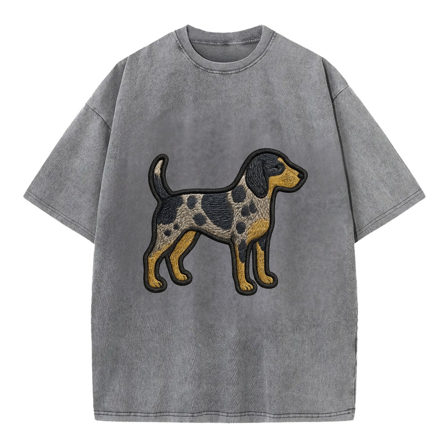 Bluetick Coonhound - Trendy spotted hound logo with prominent black border - Vintage T-shirt - Grey