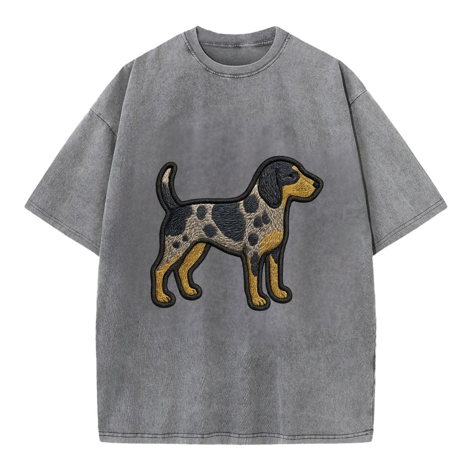 Bluetick Coonhound - Trendy spotted hound logo with prominent black border - Vintage T-shirt - Grey