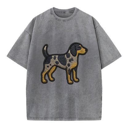 Bluetick Coonhound - Trendy spotted hound logo with prominent black border - Vintage T-shirt - Grey