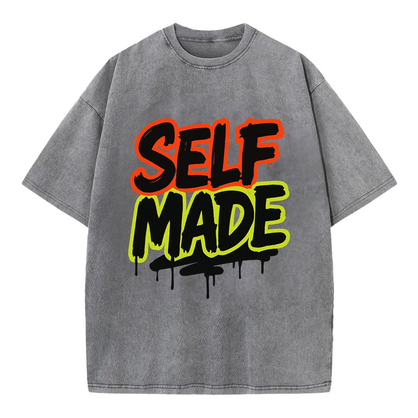 Bold typography design - "SELF MADE" - built from nothing, earned success - Vintage T-shirt - Grey