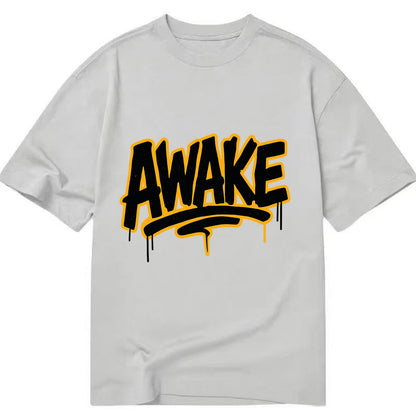 Bold typography design - "AWAKE" - conscious, aware, alert - Classic T-shirt - Grey
