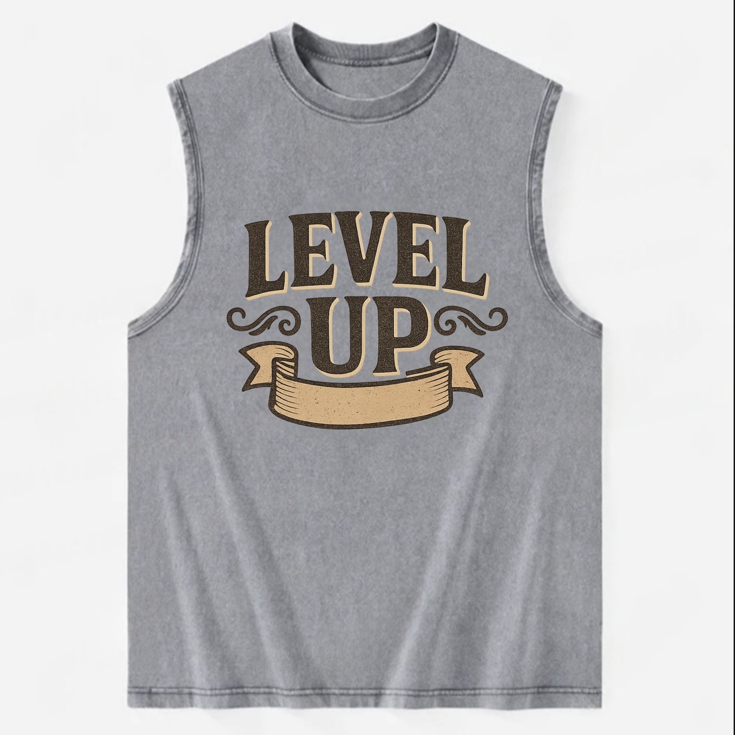 Bold typography design - "LEVEL UP" - improving, advancing, growing - Vintage Washed Tank - Grey