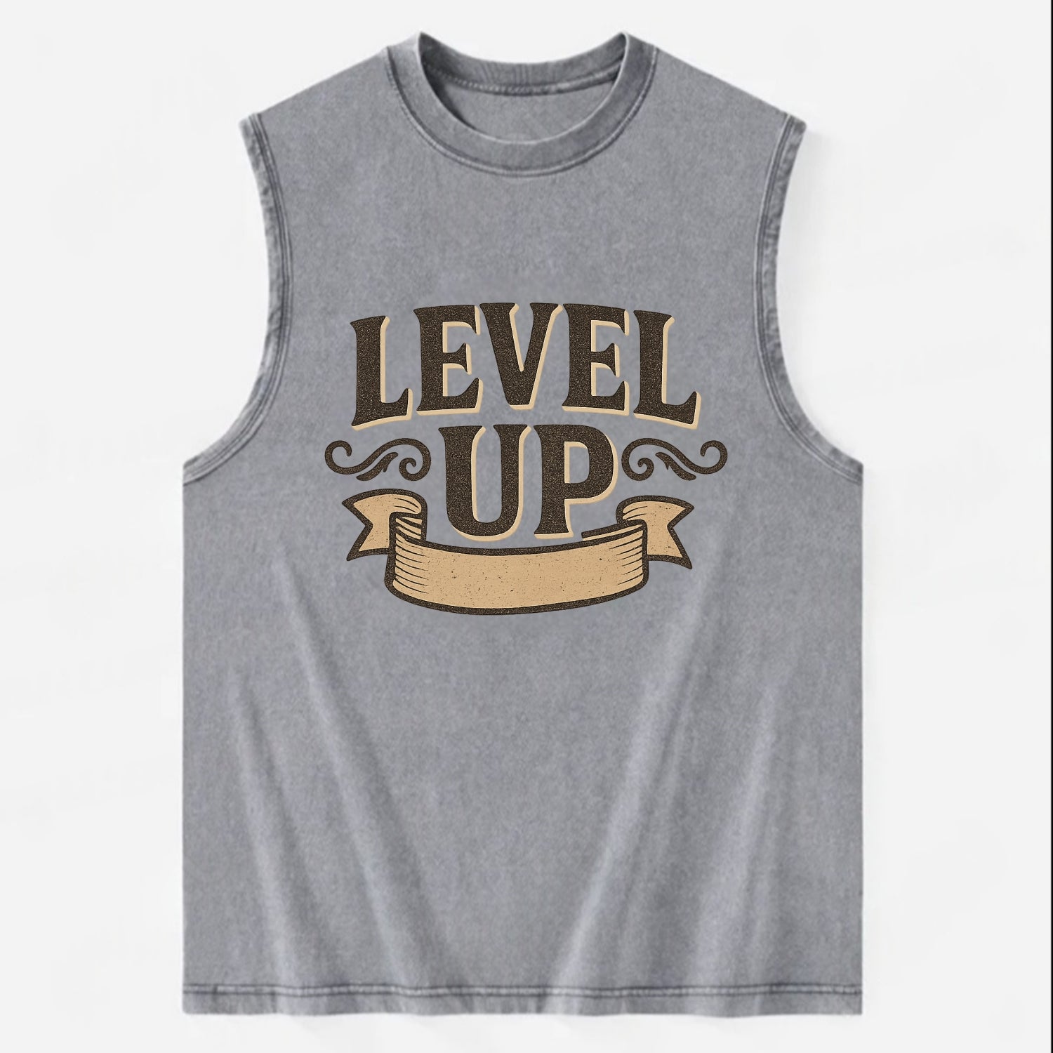 Bold typography design - "LEVEL UP" - improving, advancing, growing - Vintage Washed Tank - Grey
