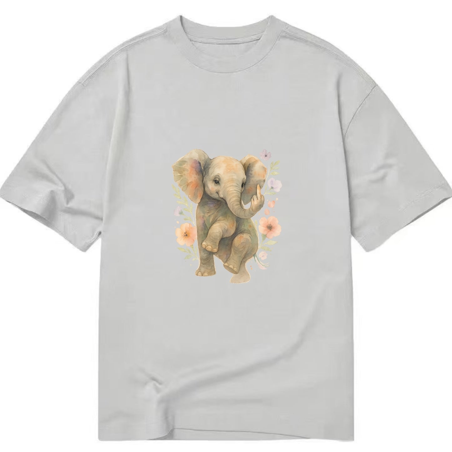 baby elephant with trunk up, one foot raised with middle toe extended - Classic T-shirt - Grey