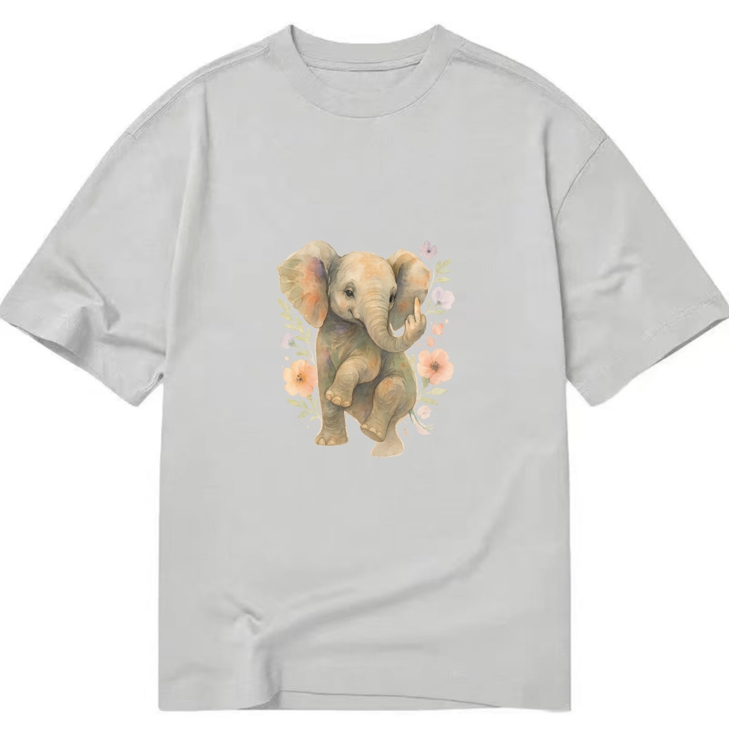 baby elephant with trunk up, one foot raised with middle toe extended - Classic T-shirt - Grey