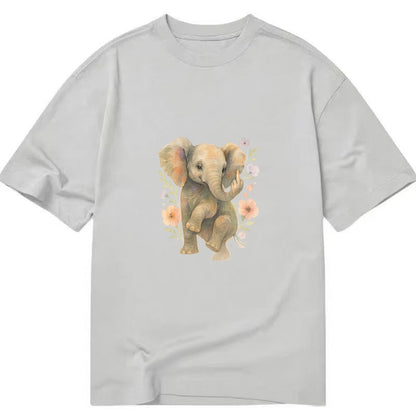baby elephant with trunk up, one foot raised with middle toe extended - Classic T-shirt - Grey