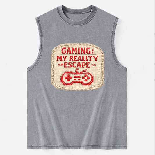 GAMING: MY REALITY ESCAPE - red game escape - red - gaming reality escape - Vintage Washed Tank - Grey