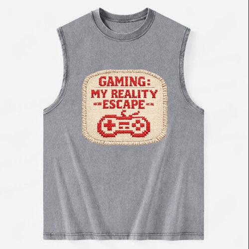 GAMING: MY REALITY ESCAPE - red game escape - red - gaming reality escape - Vintage Washed Tank