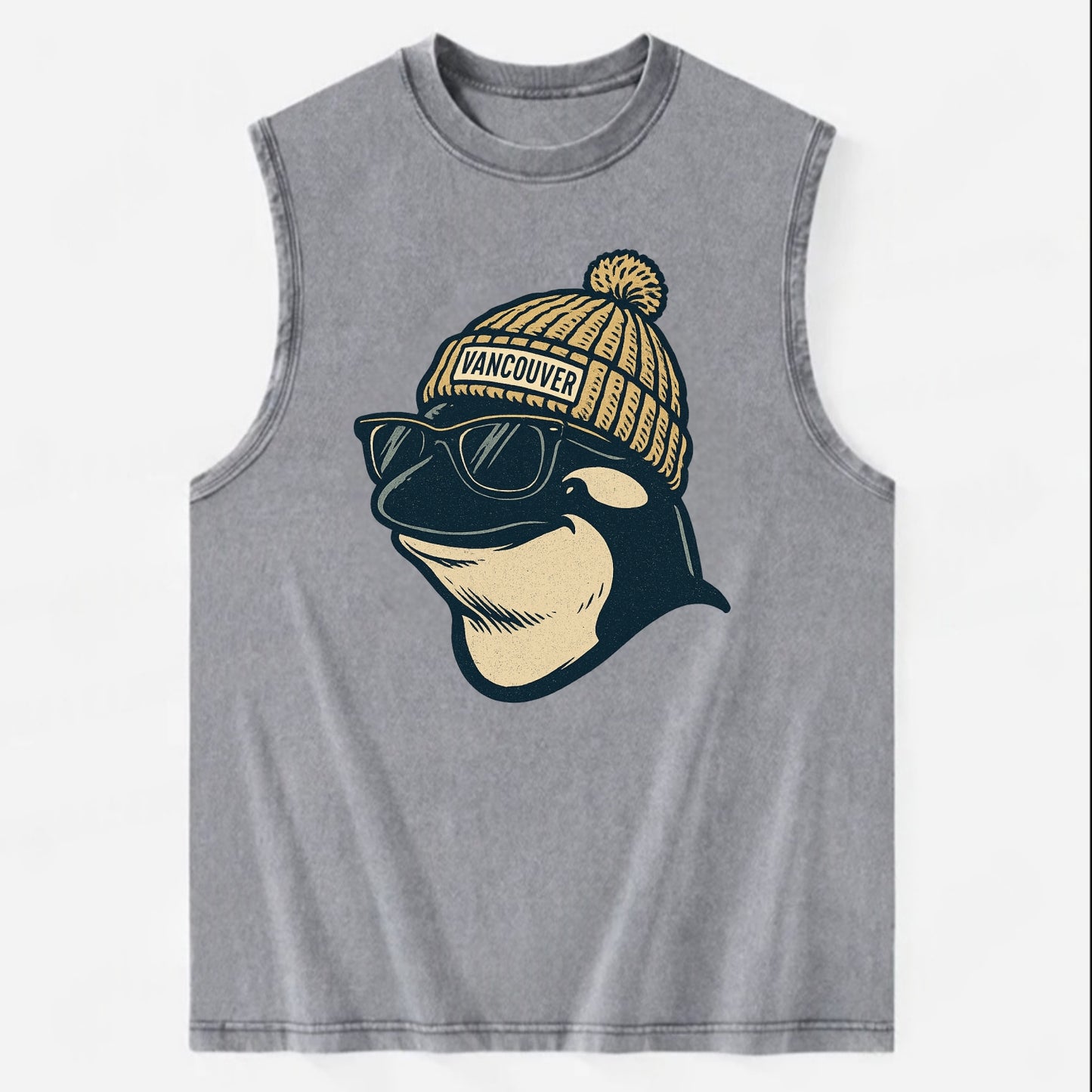 Vancouver Orca wearing Vancouver beanie - Vintage Washed Tank - Grey