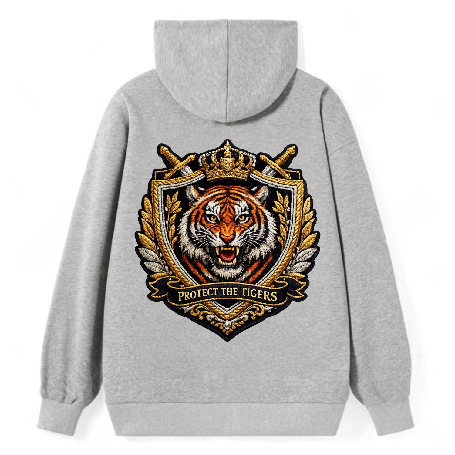 PROTECT THE TIGERS - tiger with shield in orange , big cat conservation - Classic Pullover Hoodie - Grey