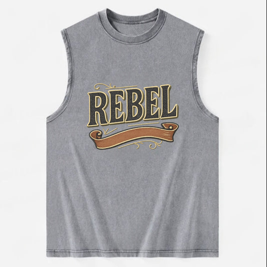 Bold typography design - "REBEL" - nonconformist, rule breaker, independent - Vintage Washed Tank - Grey