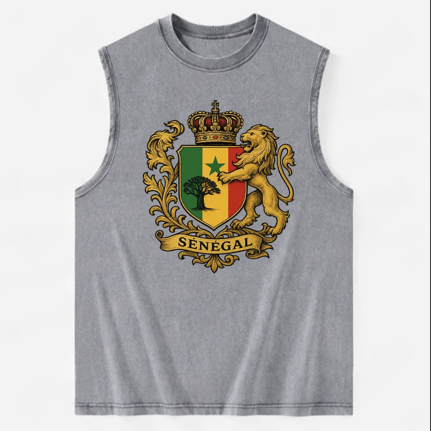 Senegal Lion Emblem  - Vintage Washed Tank - Grey