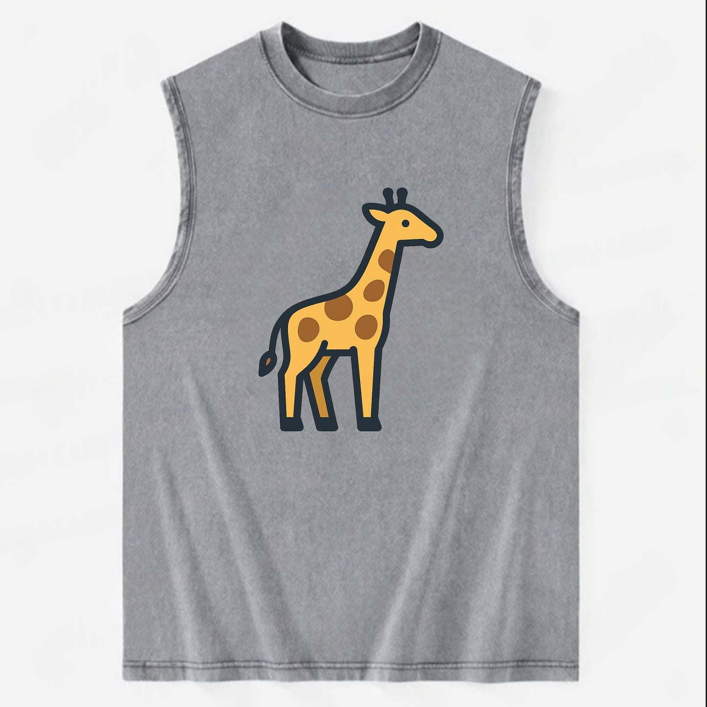 Giraffe - Yellow with brown patches flat side profile - Vintage Washed Tank - Grey