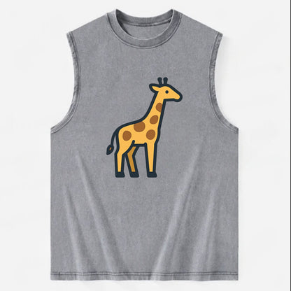 Giraffe - Yellow with brown patches flat side profile - Vintage Washed Tank - Grey