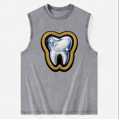 DENTAL TOOTH - molar with sparkle in white and blue , dentist - Vintage Washed Tank - Grey