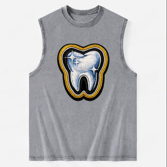 DENTAL TOOTH - molar with sparkle in white and blue , dentist - Vintage Washed Tank - Grey