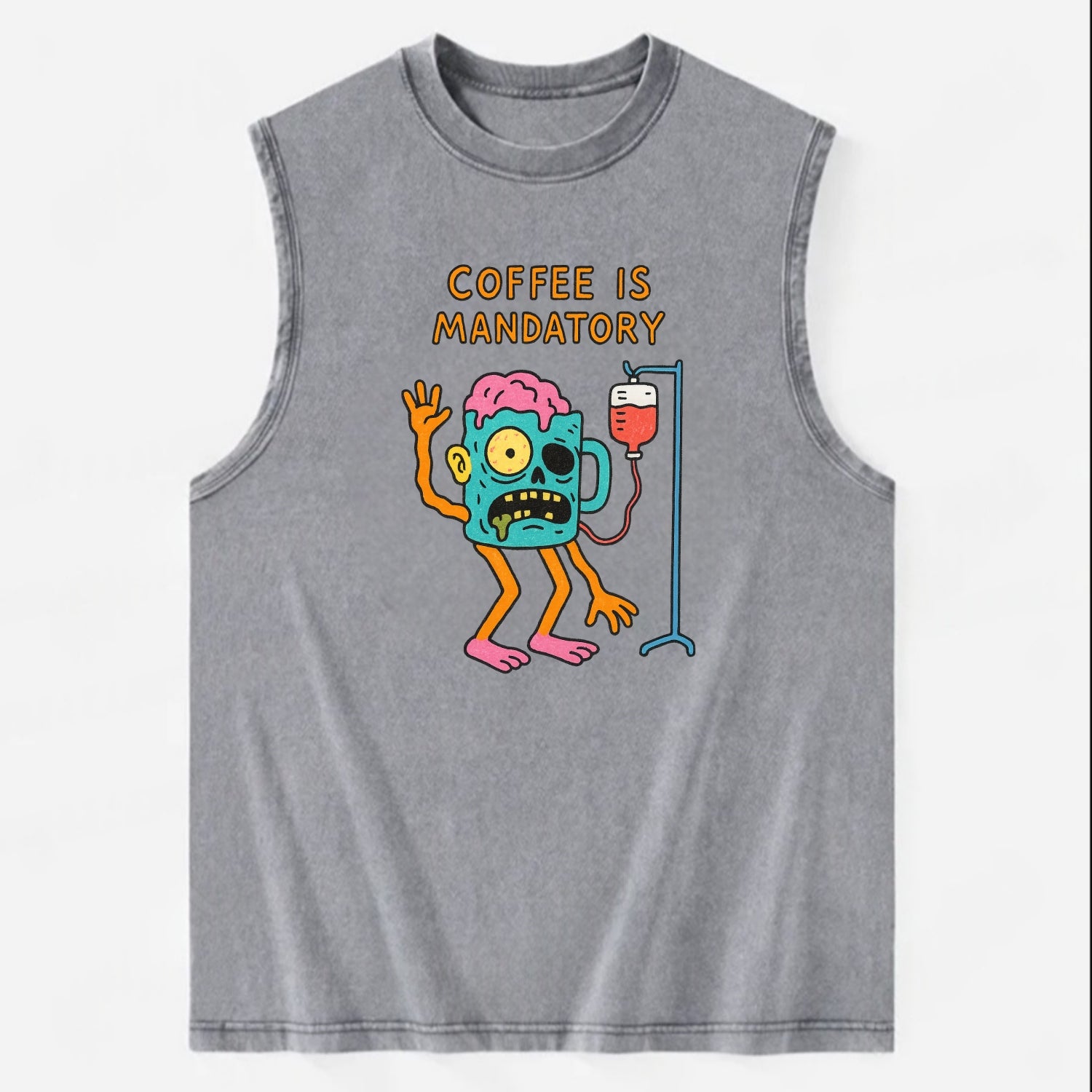 COFFEE IS MANDATORY | Zombie mug with IV drip - Vintage Washed Tank - Grey