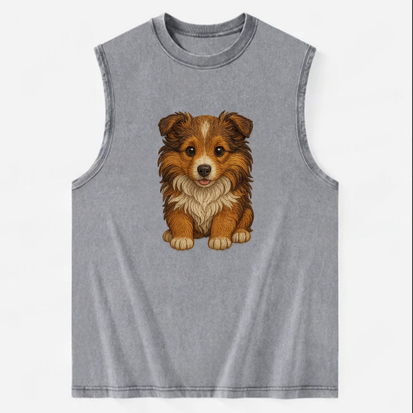 Baby Shetland Sheepdog Puppy - mini collie look, flowing mane, intelligent - Vintage Washed Tank - Grey