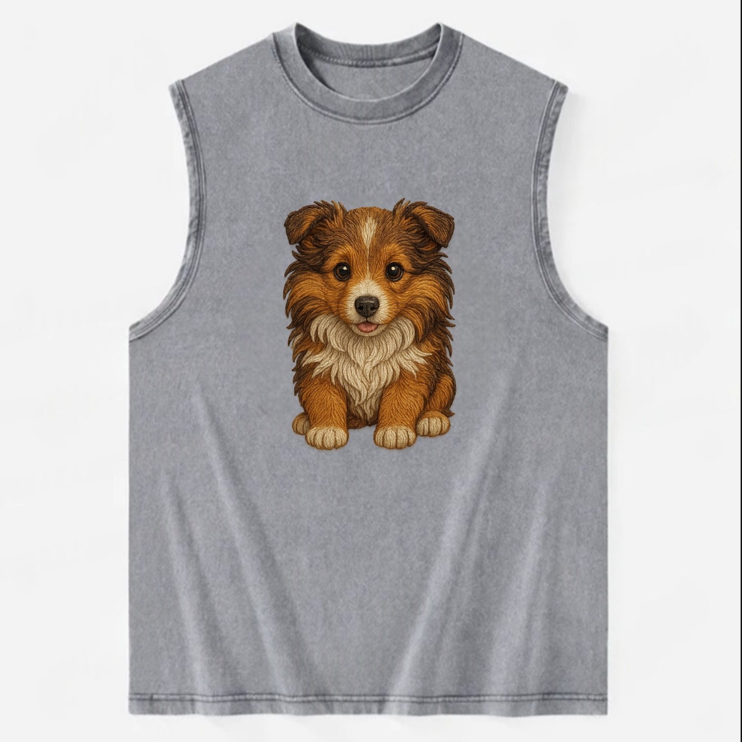 Baby Shetland Sheepdog Puppy - mini collie look, flowing mane, intelligent - Vintage Washed Tank - Grey