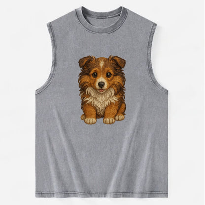 Baby Shetland Sheepdog Puppy - mini collie look, flowing mane, intelligent - Vintage Washed Tank - Grey