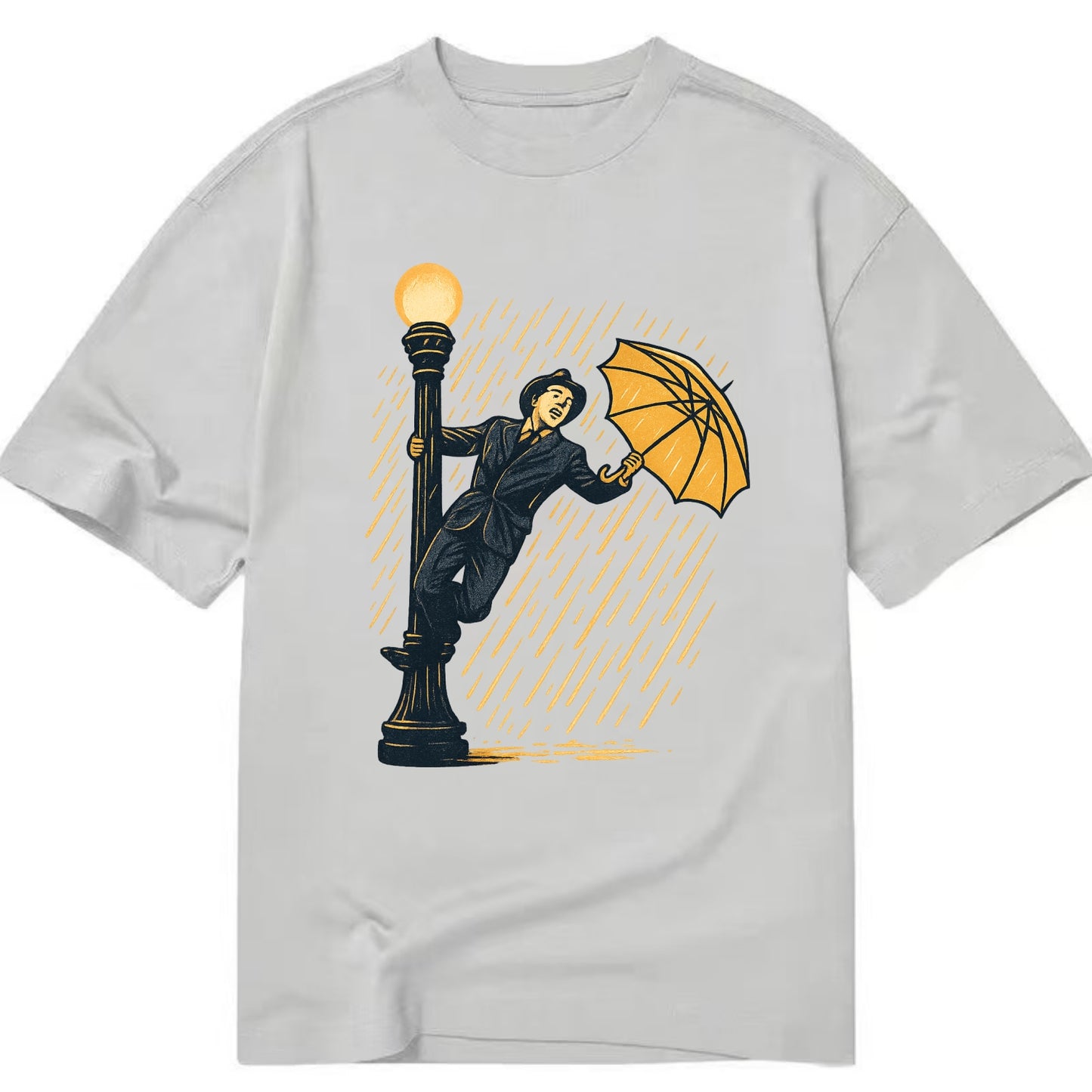 joyful dancing on lamppost in heavy rain with big smile - Classic T-shirt - Grey