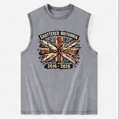 SHATTERED BRITANNIA | Cracked broken Union Jack | Fragmented glass effect | - Vintage Washed Tank - Grey