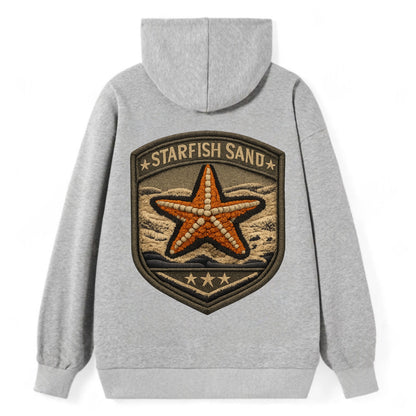 STARFISH SAND - sea star in orange and tan , beachcomber - Classic Pullover Hoodie - Grey