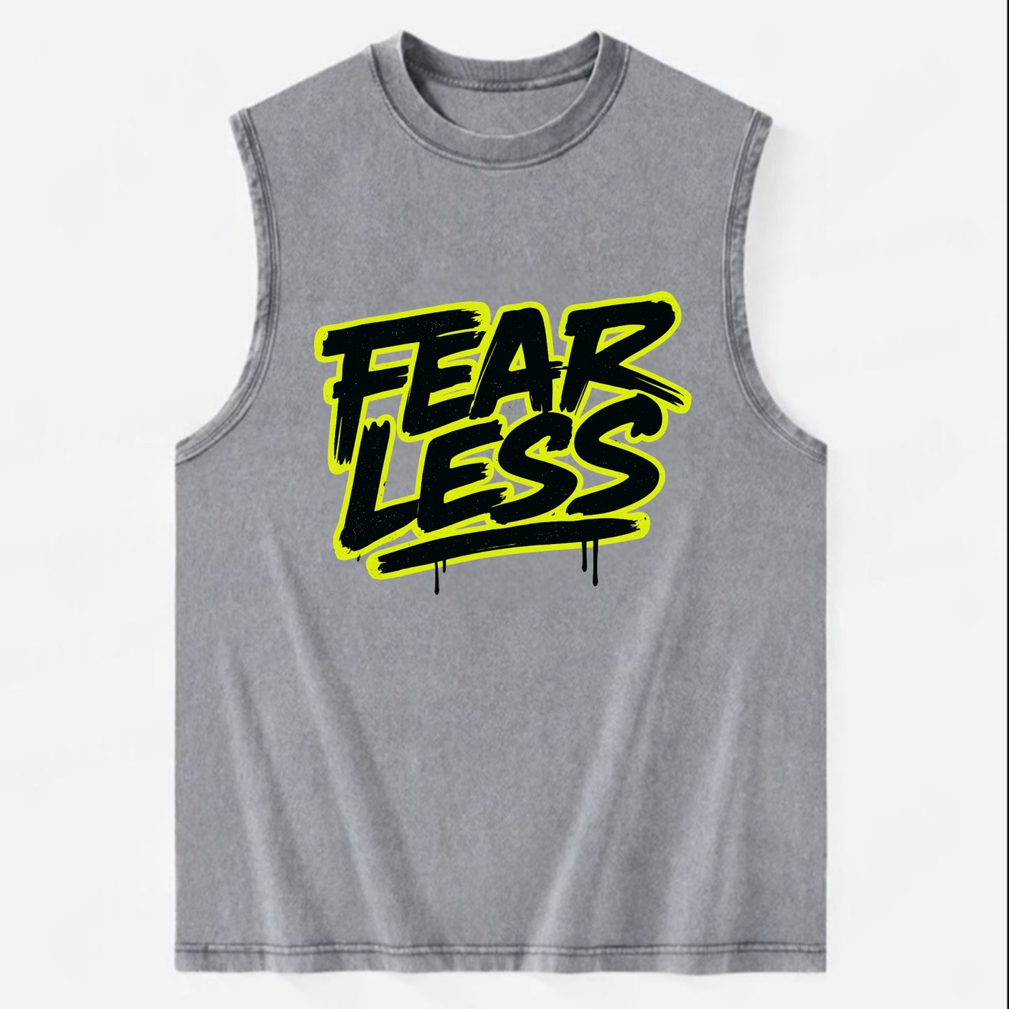 Bold typography design - "FEARLESS" - courage, bravery, facing challenges - Vintage Washed Tank - Grey