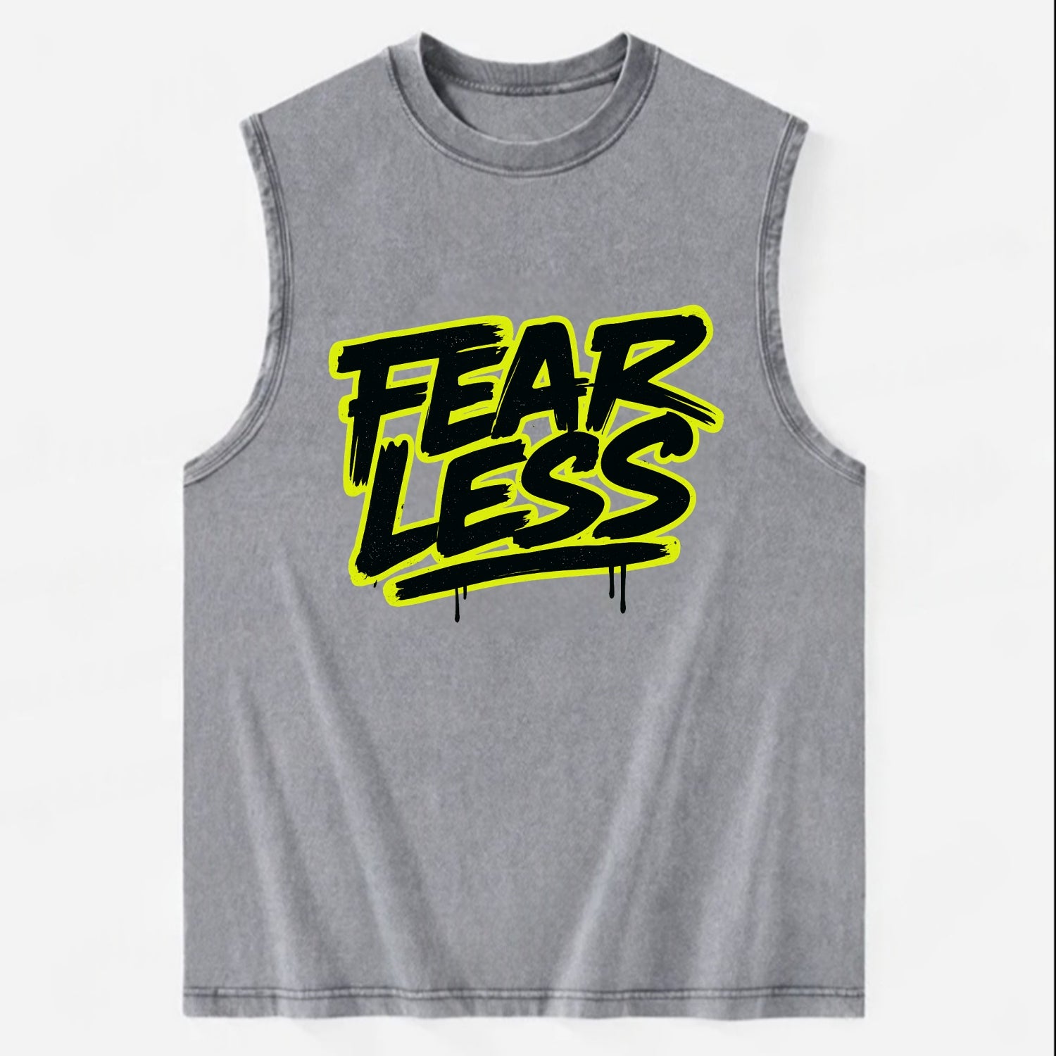 Bold typography design - "FEARLESS" - courage, bravery, facing challenges - Vintage Washed Tank - Grey