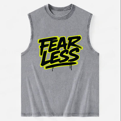 Bold typography design - "FEARLESS" - courage, bravery, facing challenges - Vintage Washed Tank - Grey