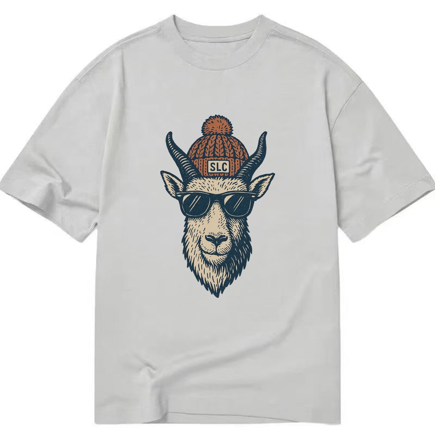 Salt Lake City Mountain Goat wearing SLC beanie with pom pom and wayfarer - Classic T-shirt - Grey