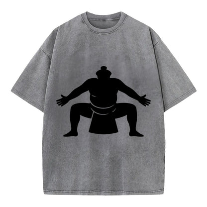 Japanese sumo wrestler ceremonial stance - Vintage T-shirt - Grey