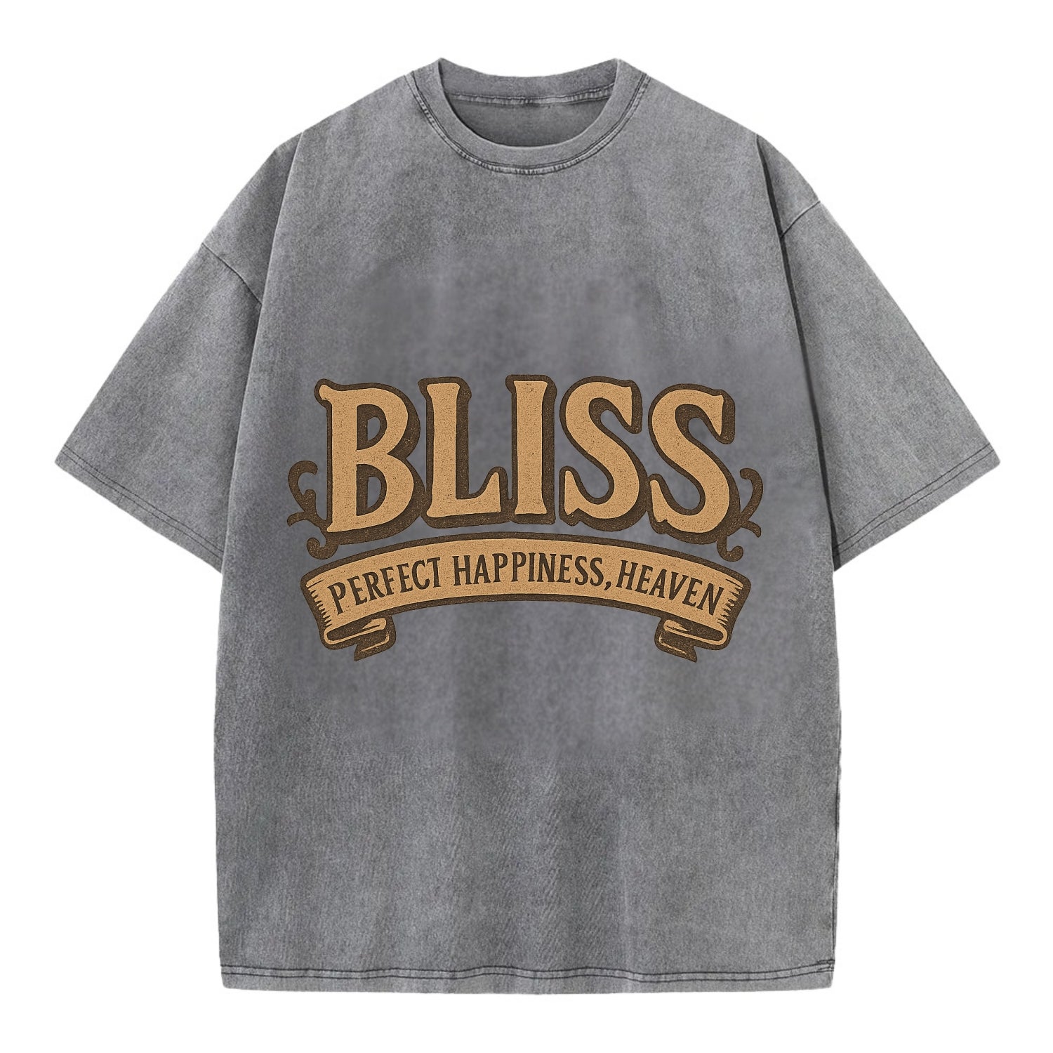 Bold typography design - "BLISS" - perfect happiness, heaven - Vintage T-shirt - Grey