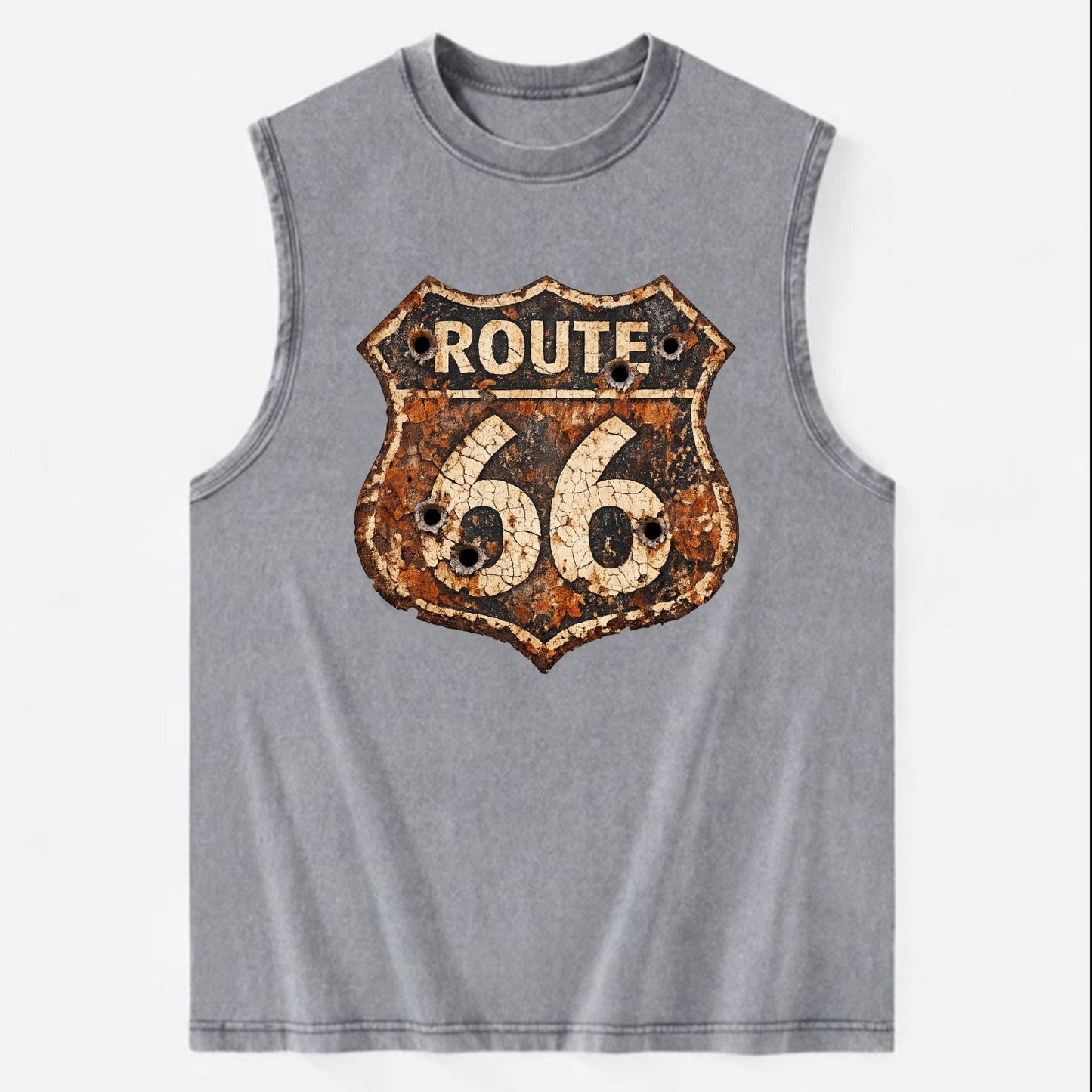 WEATHERED MARKER | Rust-aged Route 66 sign | Desert sun-bleached | Bullet - Vintage Washed Tank - Grey