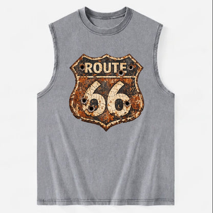 WEATHERED MARKER | Rust-aged Route 66 sign | Desert sun-bleached | Bullet - Vintage Washed Tank - Grey