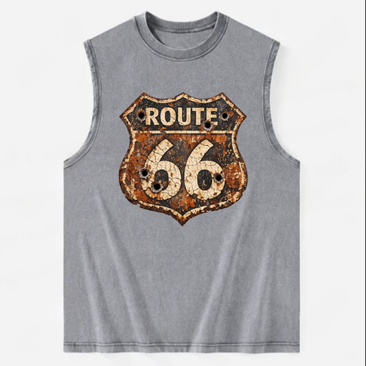 WEATHERED MARKER | Rust-aged Route 66 sign | Desert sun-bleached | Bullet - Vintage Washed Tank - Grey
