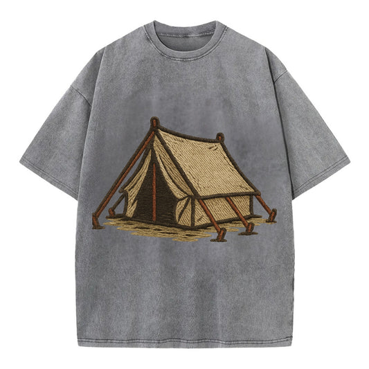 Camping Tent  - Vintage T-shirt - Grey