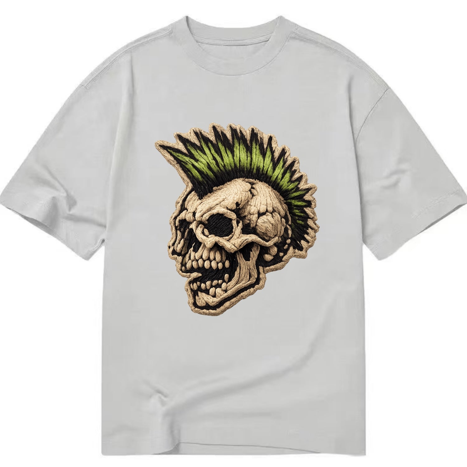 MOHAWK SKULL - punk skull with mohawk in neon green and black , punk rock - Classic T-shirt - Grey