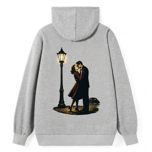 first kiss under vintage street lamp on cobblestone at night - Classic Pullover Hoodie