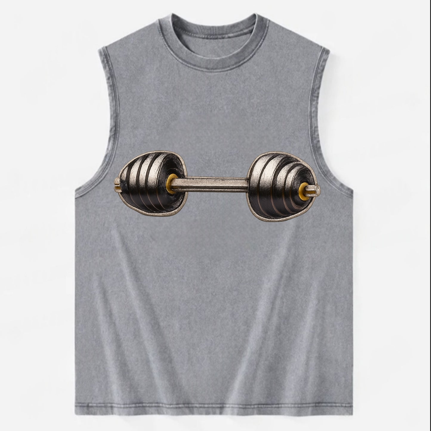 WEIGHTLIFTING BARBELL - heavy barbell with plates in silver and black , iron - Vintage Washed Tank - Grey