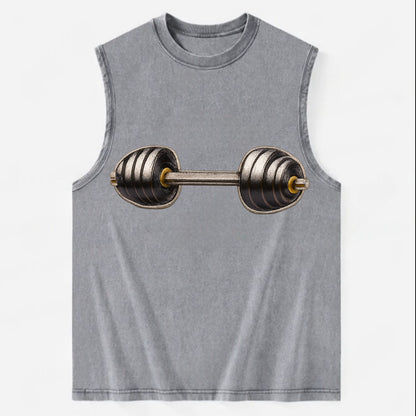 WEIGHTLIFTING BARBELL - heavy barbell with plates in silver and black , iron - Vintage Washed Tank - Grey